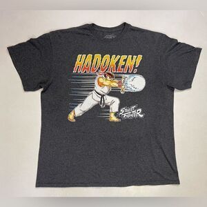 Street Fighter Ryu Hadoken Graphic T-shirt Men Large Gray Short Sleeve